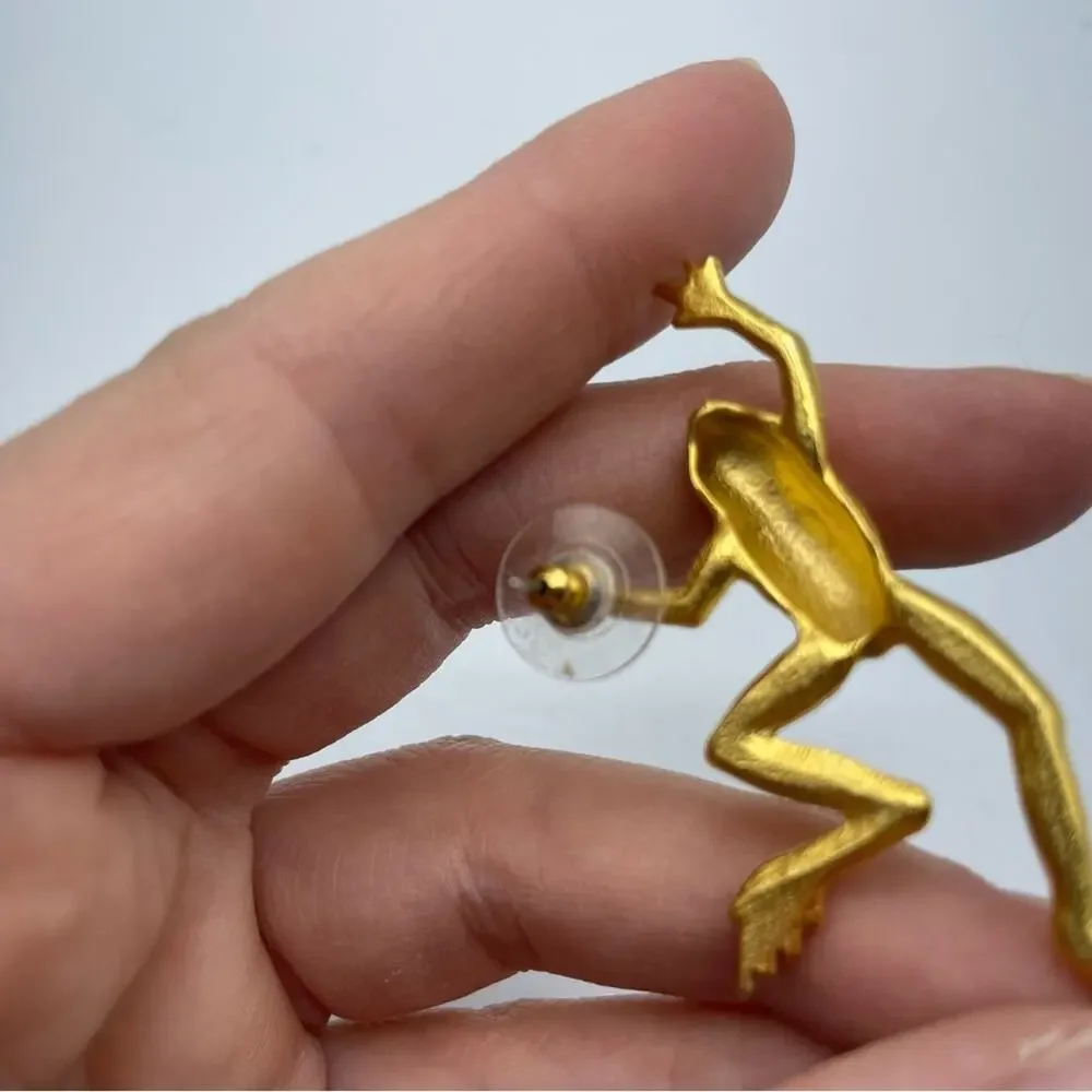 Vintage JJ Jonette Gold Tone Frog Pin Brooch 90s